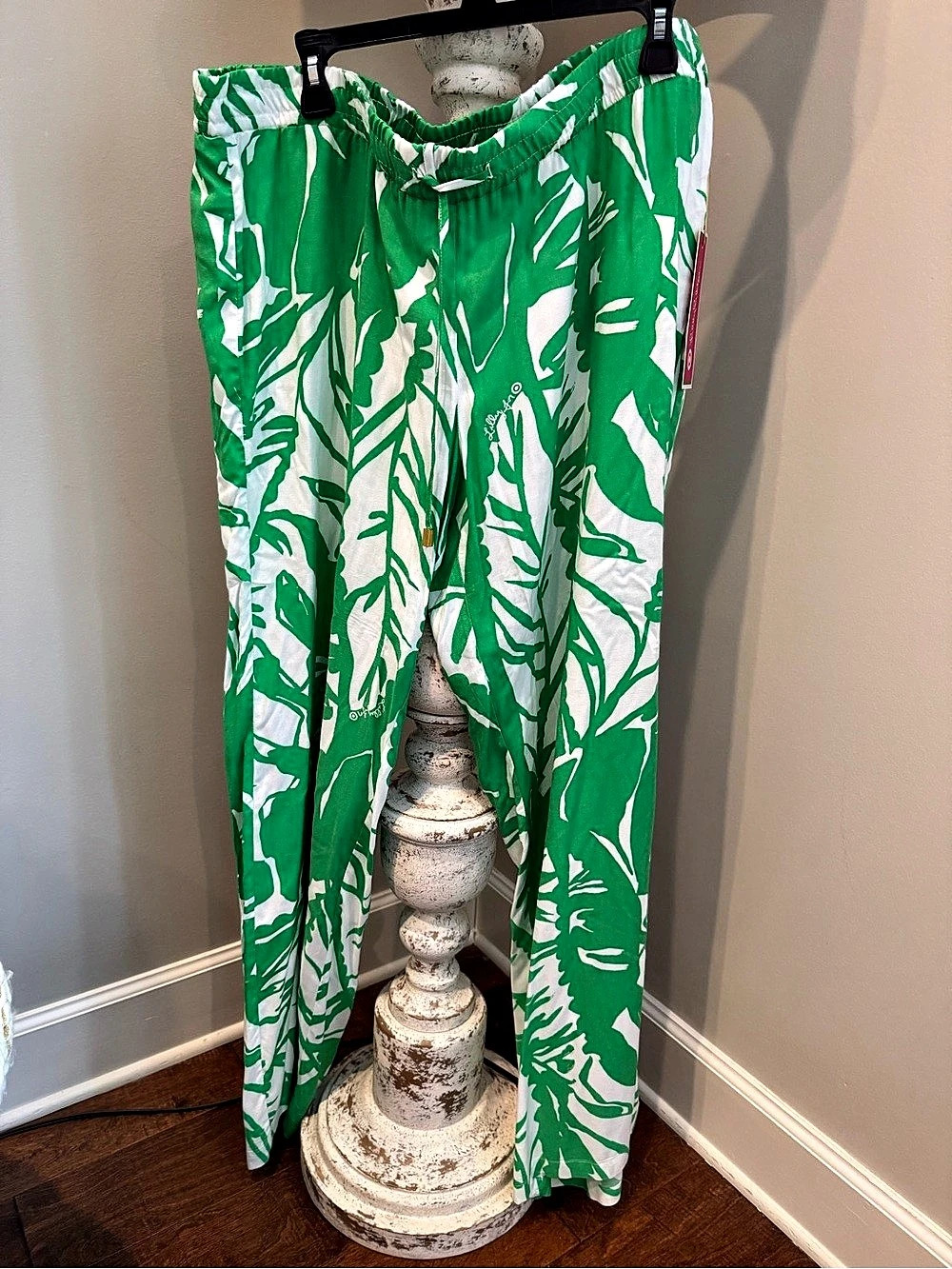 Lilly Pulitzer Green & White Printed Straight Leg Pants XXL/TTG NWT